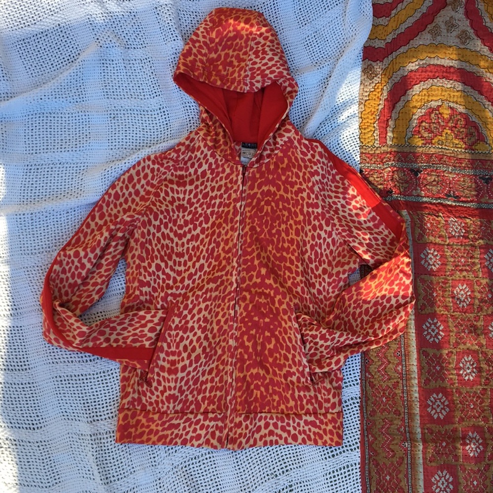 Super fun red-orange cheetah track jacket